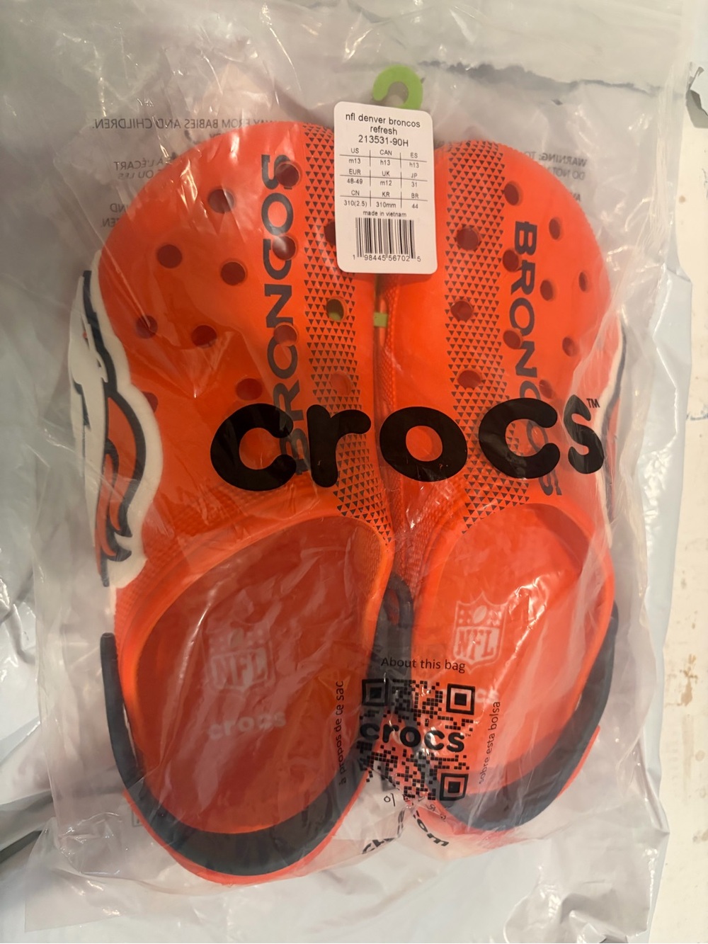 New Denver Broncos Crocs size 13 men’s brand new with tags